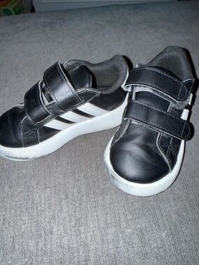adidas Black and White Kids Velcro Athletic Sneakers